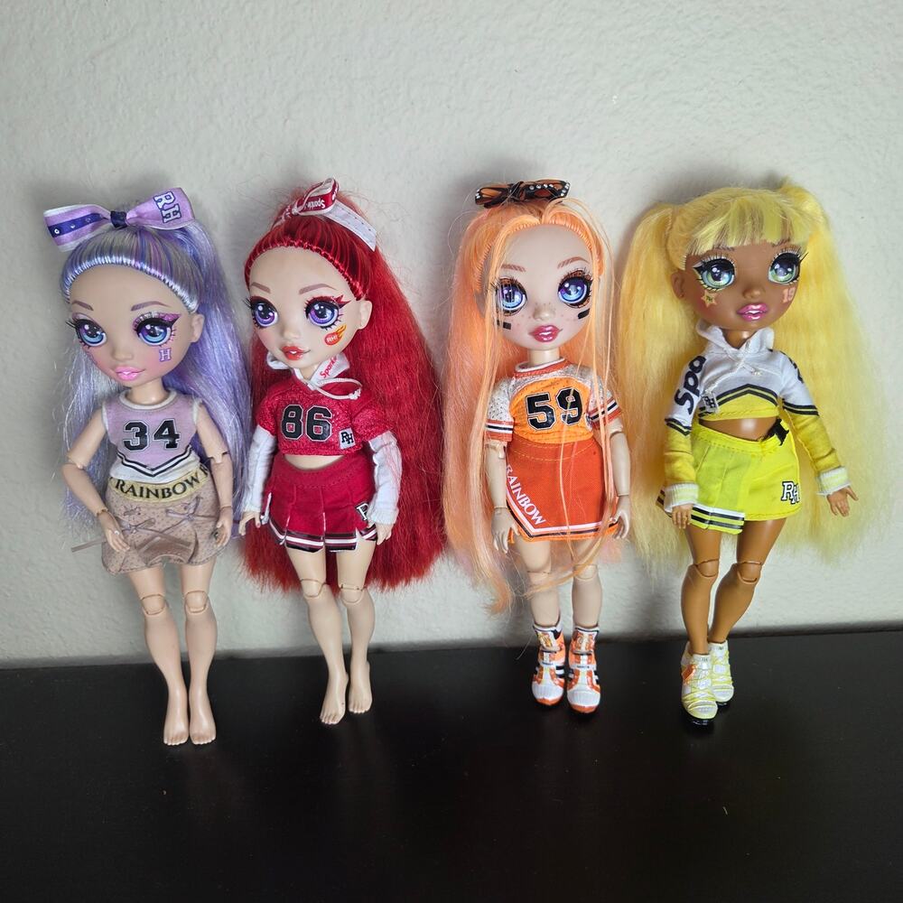 Bundle of 4 Rainbow High Cheer Dolls Sunny Ruby Violet & Poppy in Cheer Outfits